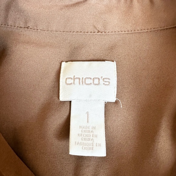 Chicos Size One Brown Button Up Long Sleeve Shirt - Picture 4 of 8